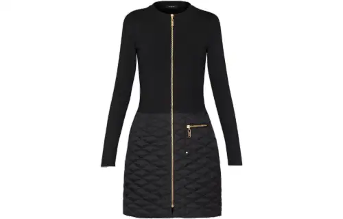 LOUIS VUITTON Long Sleeved Dresses Women's Black Crew Neck Moderate Mid Length