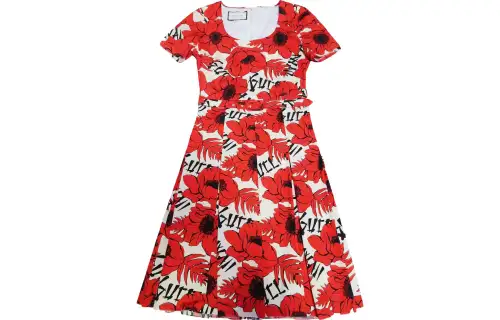 GUCCI SS22 Short Sleeved Dress Women's Red