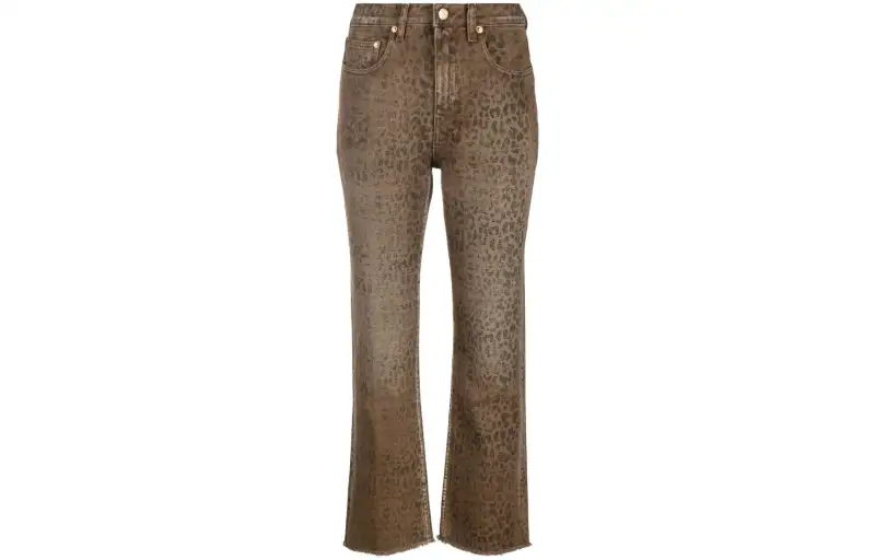 faded leopard-print kick flare jeans