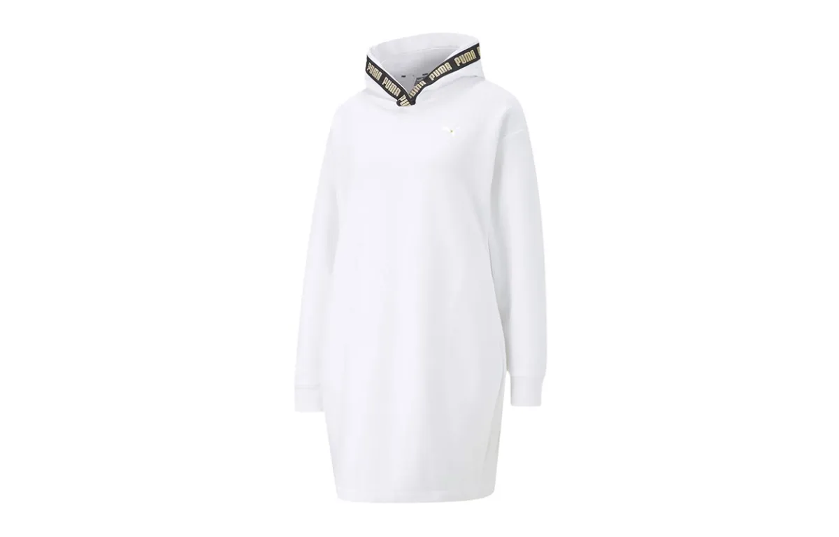 PUMA Long-Sleeved Dresses Women's White Hooded Moderate Short A-line Skirt
