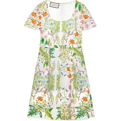 GUCCI Short Sleeved Dresses Women's Green Square Collar Moderate Mid Length