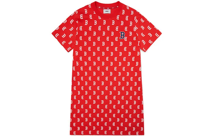 MLB Basic Logo Short Sleeved Dress Women's Red