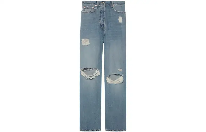 GUCCI Jeans Women's Light Blue Moderate Ripped Pants