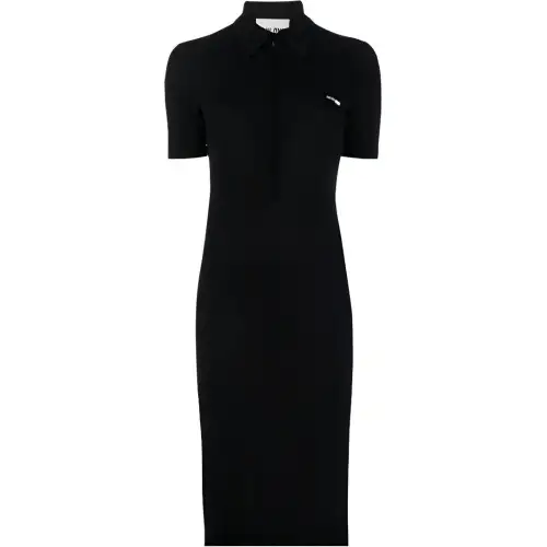 MIU MIU Short Sleeved Dresses Women's Black Pointed Collar Moderate Mid Length