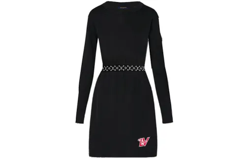 LOUIS VUITTON Pre Owned Logo patch Stripe detail Dress