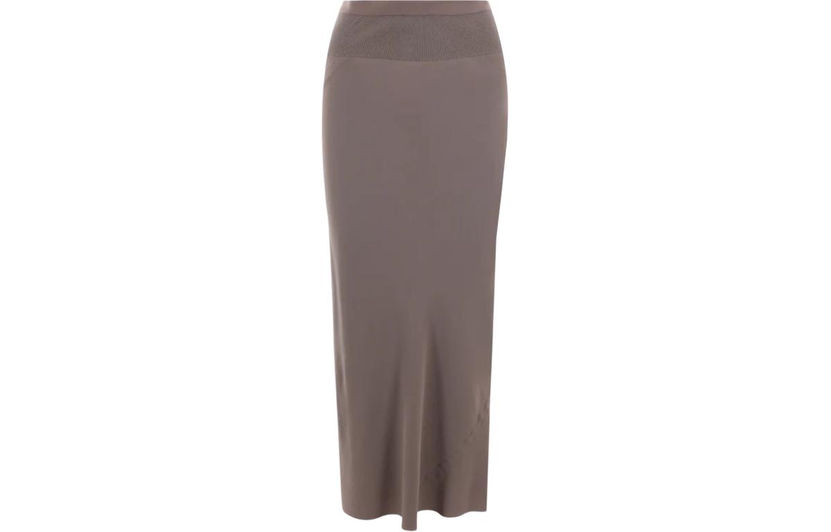 RICK OWENS /RO Solid color long knitted skirt with slanted seams for women, light brown