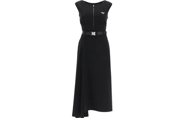 PRADA Sleeveless Dresses Women's Black Crew Neck Moderate
