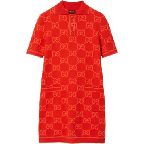GUCCI GG Polo Dress Short Sleeved Dress Women's Red