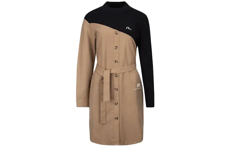 EVISU Long Sleeved Dresses Women's Black & Light Apricot Stand Collar Moderate Short