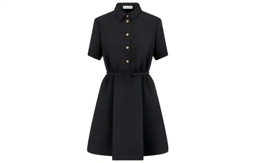 DIOR Short Sleeved Dresses Women's Black Shirt Collar Moderate Mid Length
