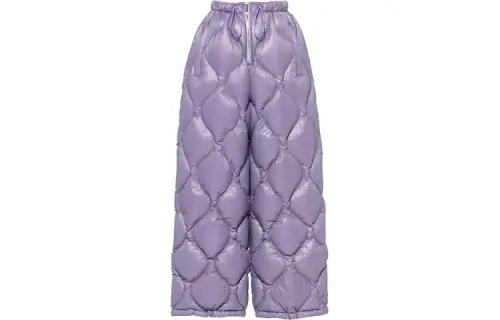 MIU MIU Miu Miu FW21 front zipper diamond quilted wide-leg cotton pants for women, blueberry purple