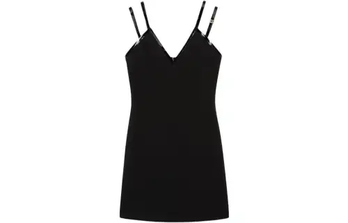 GUCCI Slip Dresses Women's Black V Neck Moderate Short