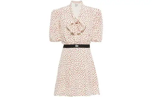 MIU MIU Short Sleeved Dress Women's Beige