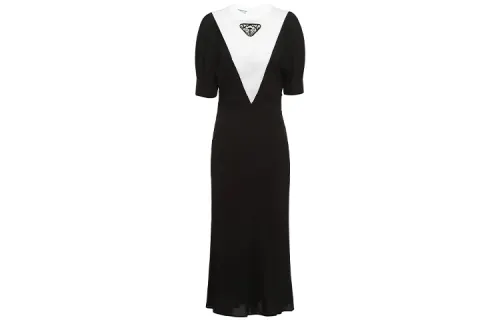 PRADA Short Sleeved Dresses Women's Black Crew Neck Moderate