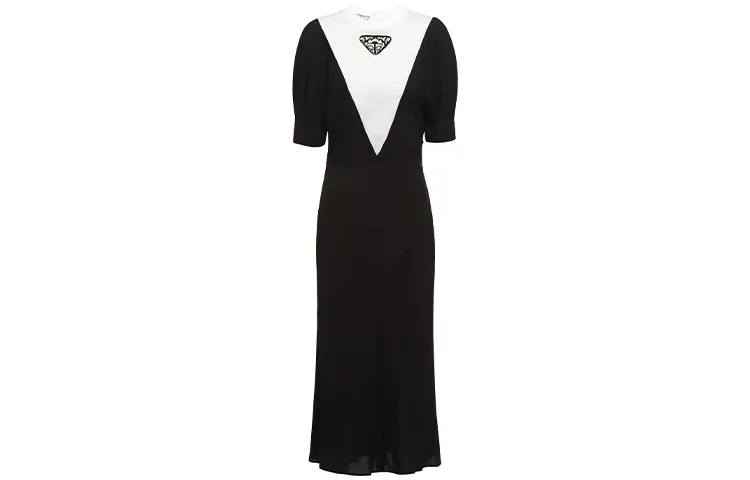 PRADA Short Sleeved Dresses Women's Black Crew Neck Moderate