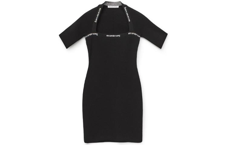 Alexander wang SS21 logo trim tight spring and autumn solid color long-sleeved dress autumn black