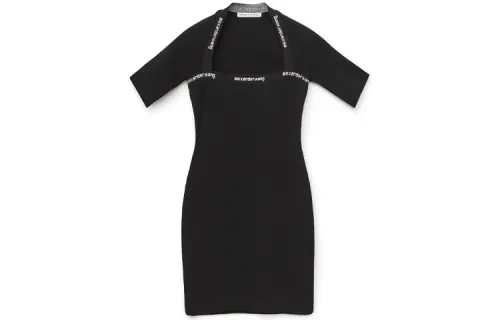 Alexander wang SS21 logo trim tight spring and autumn solid color long-sleeved dress autumn black
