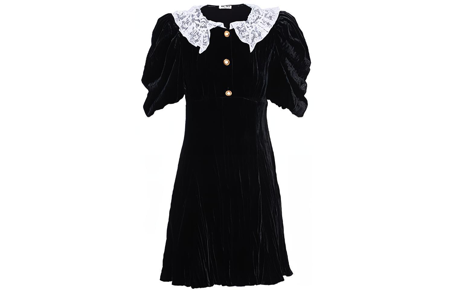 MIU MIU Velvet swan, black short sleeve dress