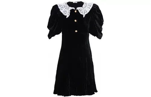 MIU MIU Velvet swan, black short sleeve dress