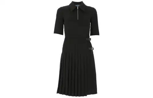PRADA Short Sleeved Dresses Women's Black Suit Collar Moderate Long
