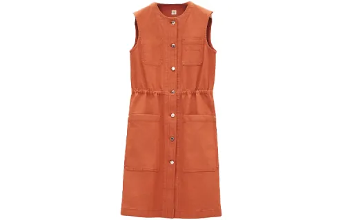 HERMES Sleeveless Dresses Women's Orange Crew Neck Moderate