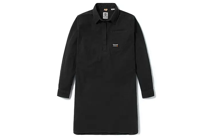 Timberland Long Sleeved Dresses Women's Black Lapel Moderate Mid Length