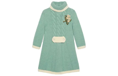 GUCCI Long Sleeved Dresses Women's Light Blue Turtleneck Moderate Short