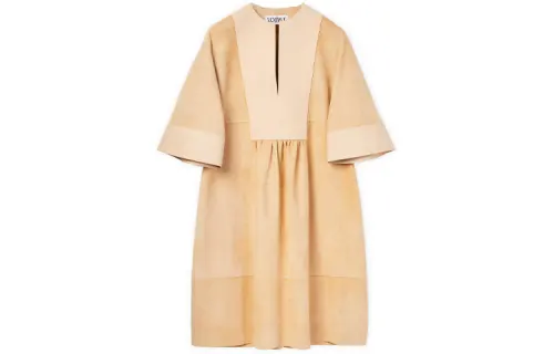 LOEWE Short Sleeved Dresses Women's Beige V Neck Moderate
