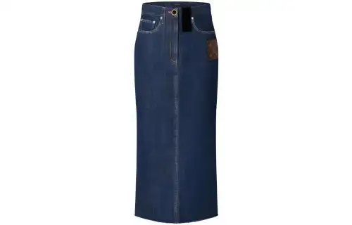 LOUIS VUITTON Denim Long Skirt Women's Blue