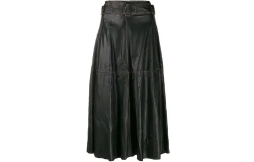 Golden Goose Leather Long Skirt Women's Black