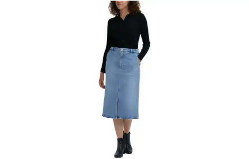 UNIQLO Denim Long Skirts Women's Sea Blue Moderate Mid Length A Line Skirt