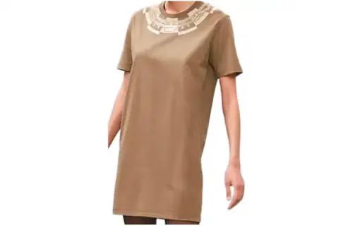 HERMES Short Sleeved Dresses Women's Brown Crew Neck Moderate