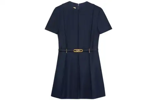 GUCCI Short Sleeved Dresses Women's Navy Blue Turtleneck Moderate Short