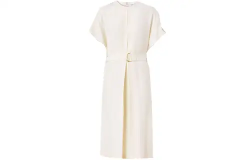Burberry Short Sleeved Dresses Women's Soft Sand Color Crew Neck Moderate Midi Dress A Line Skirt