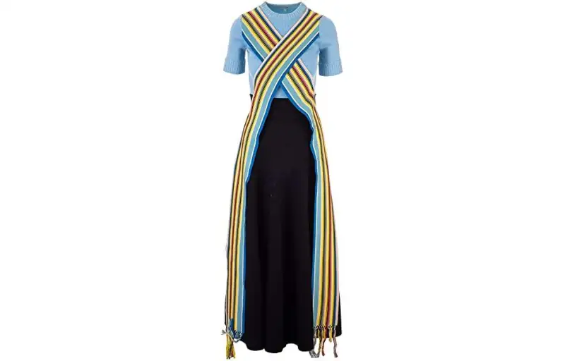 LOEWE Short Sleeved Dresses Women's Multicolor Crew Neck Moderate Long