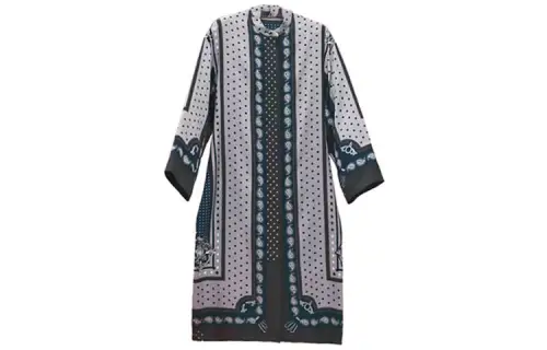 HERMES Long Sleeved Dresses Women's Gray Crew Neck Moderate Mid Length