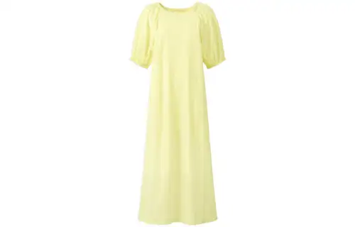 UNIQLO Short Sleeved Dresses Women's Yellow Crew Neck Mid Length