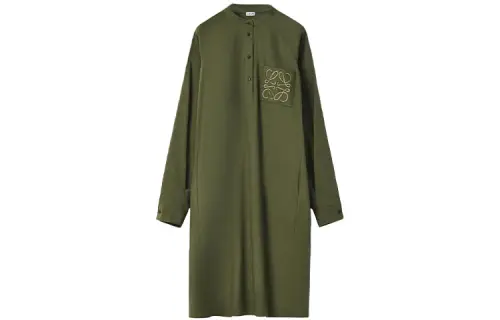 LOEWE Anagram Long Sleeved Dresses Women's Green Crew Neck Moderate Mid Length