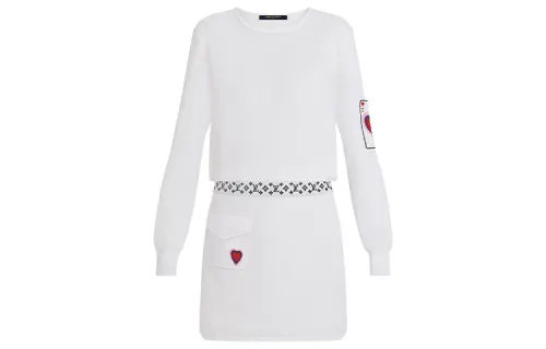 LOUIS VUITTON New Quarterly Products Of LV Long Sleeved Dresses Women's White Crew Neck Moderate Mid Length