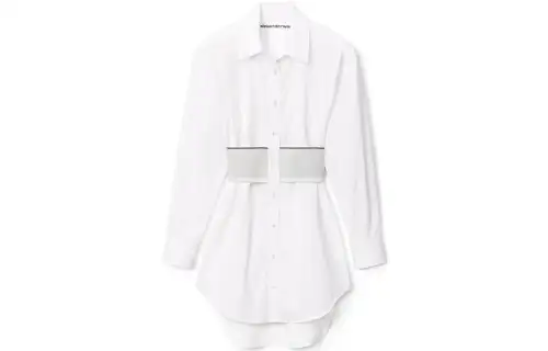 Alexander wang SS22 logo elastic waist shirt-style long-sleeved dress women's white