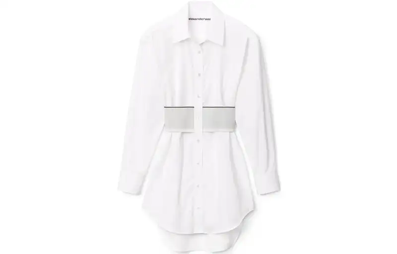 Alexander wang SS22 logo elastic waist shirt-style long-sleeved dress women's white