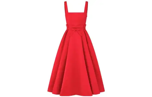 DIOR Slip Dresses Women's Red Square Collar Mid Length