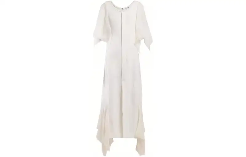 LOEWE Short Sleeved Dresses Women's White Crew Neck Moderate Long