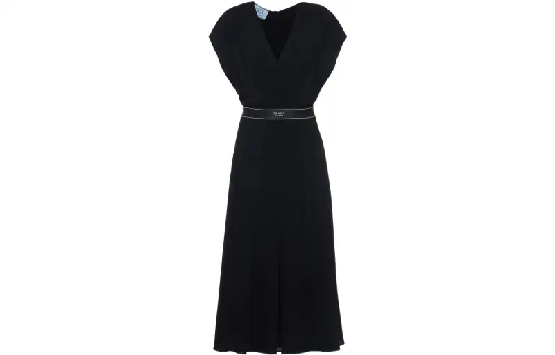 PRADA Sleeveless Dresses Women's Black V Neck Thin