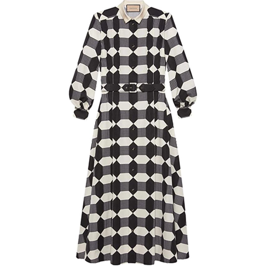【Previous Season】belted optical-print dress