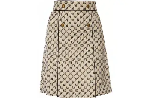 GUCCI Leather Long Skirt Women's Beige