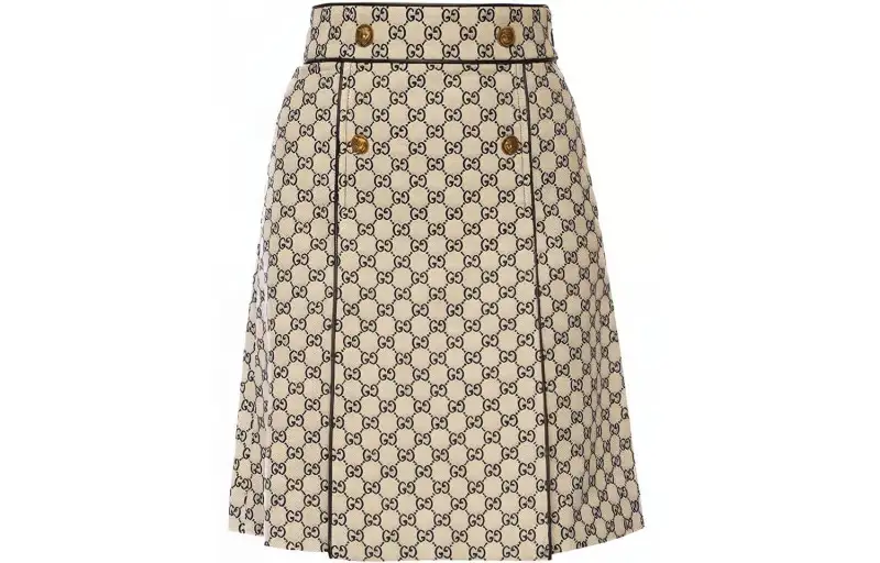 GUCCI Leather Long Skirt Women's Beige