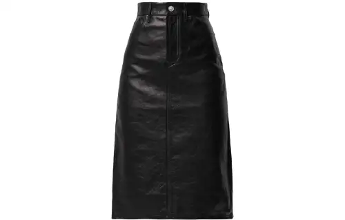 Balenciaga Leather Long Skirts Women's Black Moderate Mid Length Bodycon Skirt