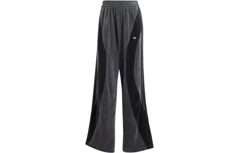Adidas Originals Knitted Sweatpants Women's Black Gray Color Moderate Straight Fit Pants