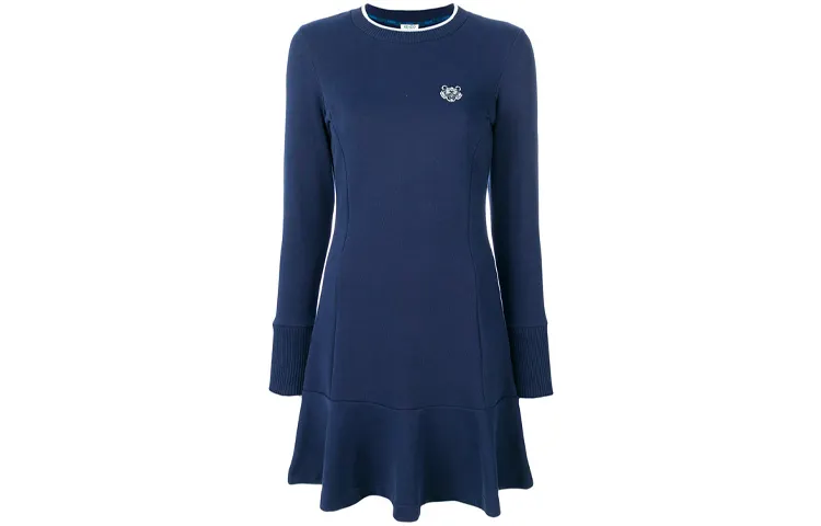 KENZO Long Sleeved Dresses Women's Blue Crew Neck Moderate